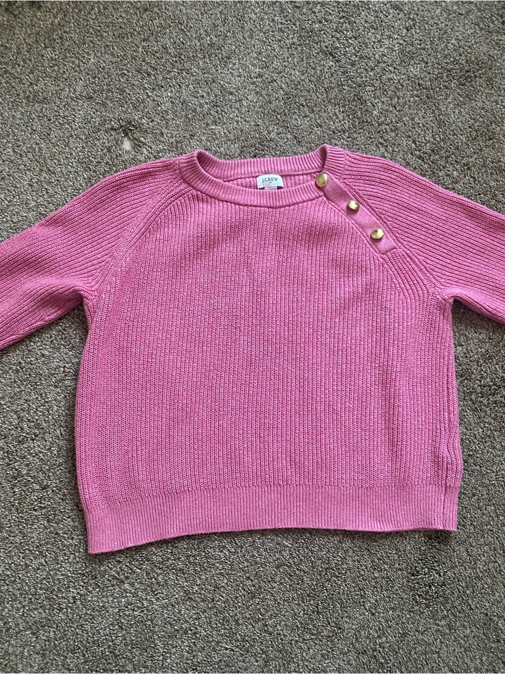 J. Crew Rose Pink Button-Shoulder Ribbed Crewneck Sweater